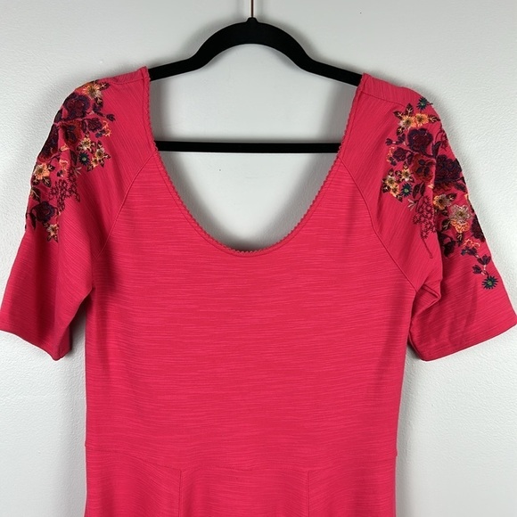 Free People Floral Garden Embroidered Sleeve A Line Dress Large Pink Raspberry - Picture 3 of 13